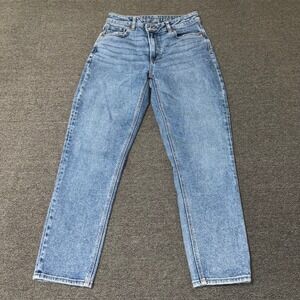American Eagle Womens High Waisted Mom Jeans Blue Distressed Stretch Size 2 Reg